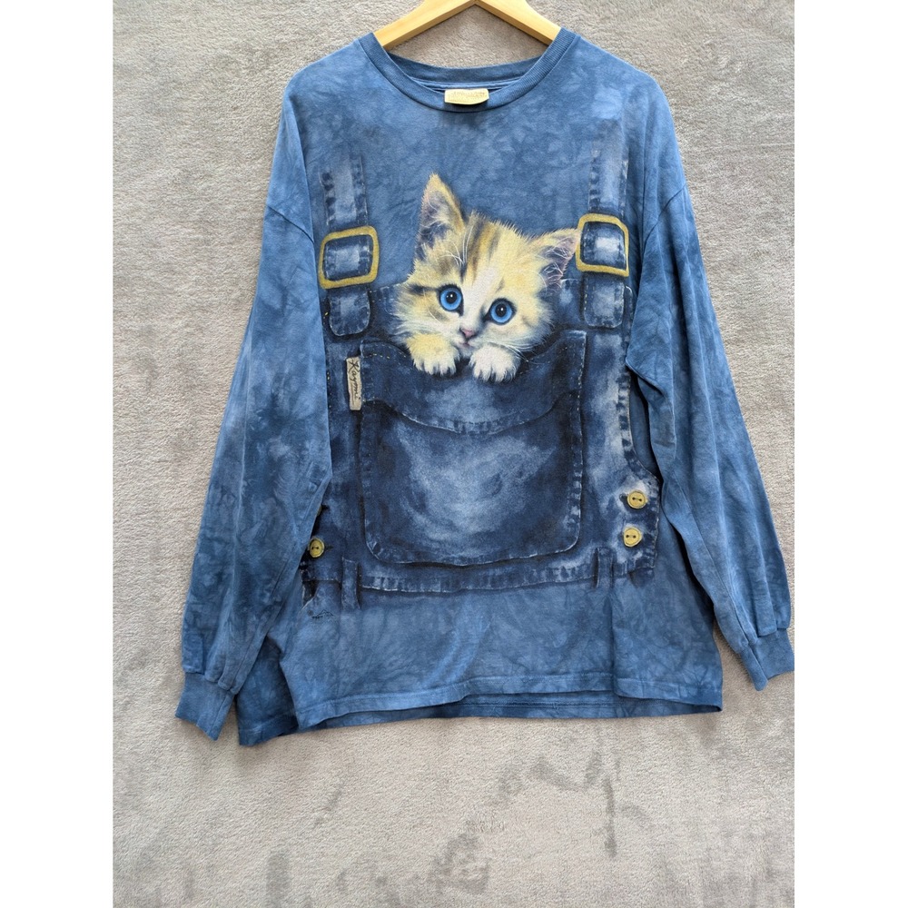 The Mountain Cat Graphic Shirt Womens XL Vintage Y2K Long Sleeve Marble Tie Dye